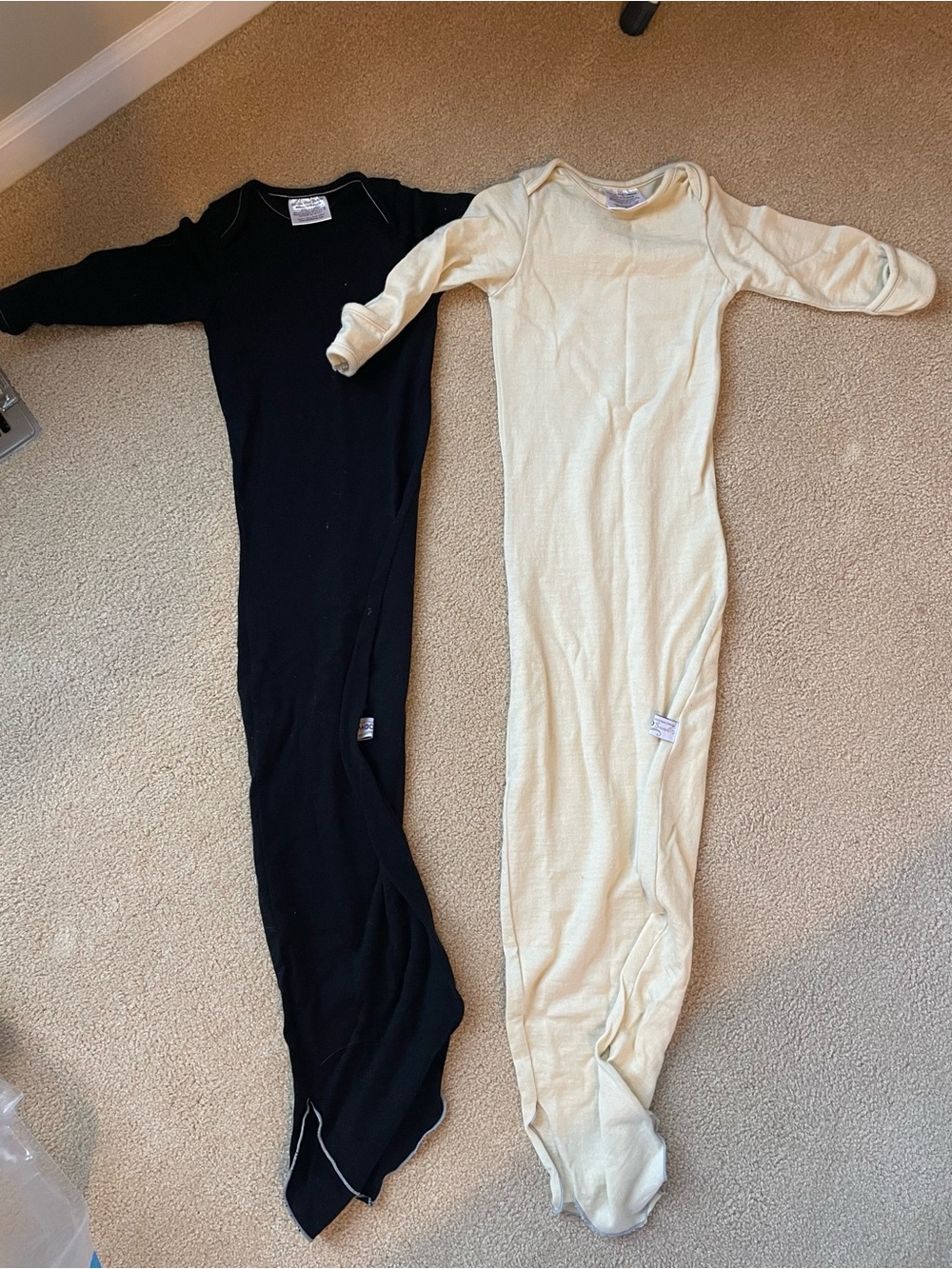 Two 100% Merino Wool “Mod Swad” Long Sleeve Swaddle Sleepers in Cream and Black